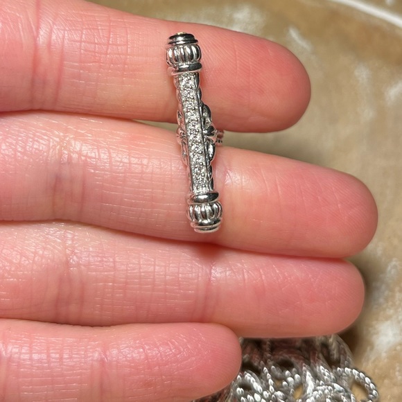 Judith Ripka Three Strand Chain Link 925 Sterling Silver Toggle Clasp Bracelet - Picture 13 of 16